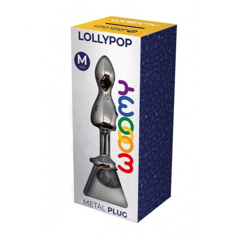 Анальна пробка металева Wooomy Lollypop Double Ball Metal Plug M, демонстрація розміру та текстури