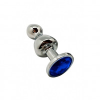 Анальная пробка Wooomy Lollypop Double Ball Metal Plug Blue S, металлическая, синяя, 2,8 см, 8 см