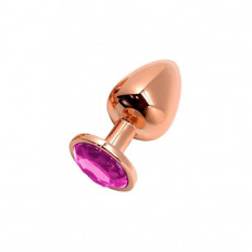 Анальна пробка металева Wooomy Tralalo Rose Gold з кристалом Magenta, діаметр 2,8 см, довжина 7 см