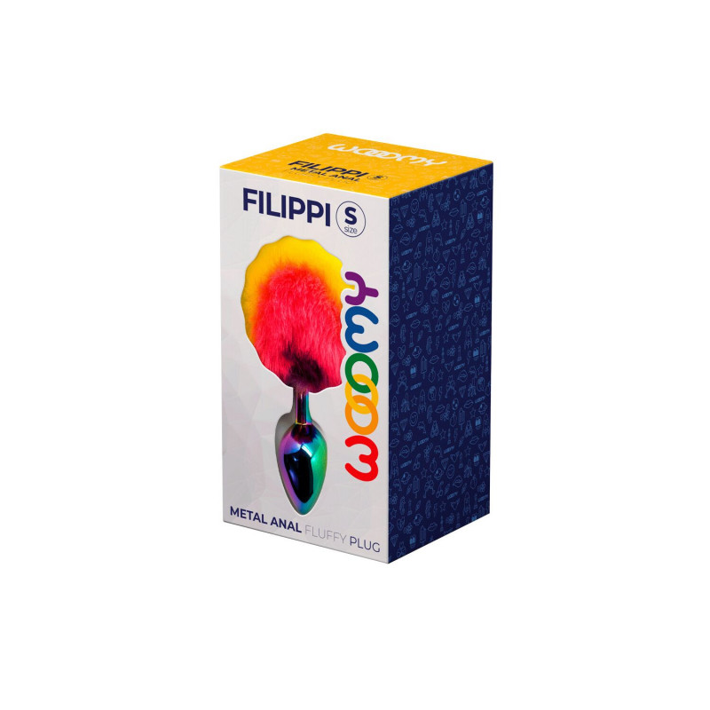 Анальна пробка Wooomy Filippi S з пухнастим хвостиком, упаковка бренду Wooomy