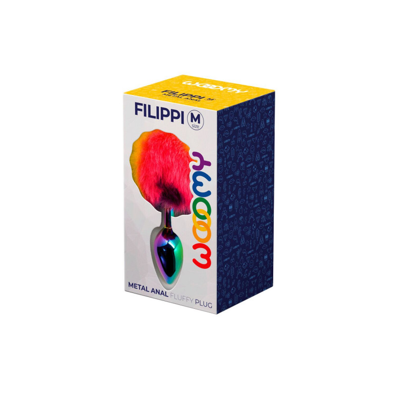 Анальна пробка Wooomy Filippi M з пухнастим хвостиком, упаковка