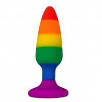 Анальная пробка Wooomy Hiperloo Silicone Rainbow Plug L, радужная, диаметр 3,9 см, длина 13,1 см
