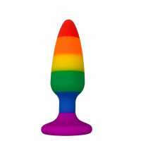 Анальная пробка Wooomy Hiperloo Silicone Rainbow Plug M, радужная, диаметр 2,9 см, длина 11 см