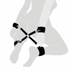 Хрестовина для БДСМ Art of Sex 4 Way Connector, натуральна шкіра, чорна — Keks-Hub