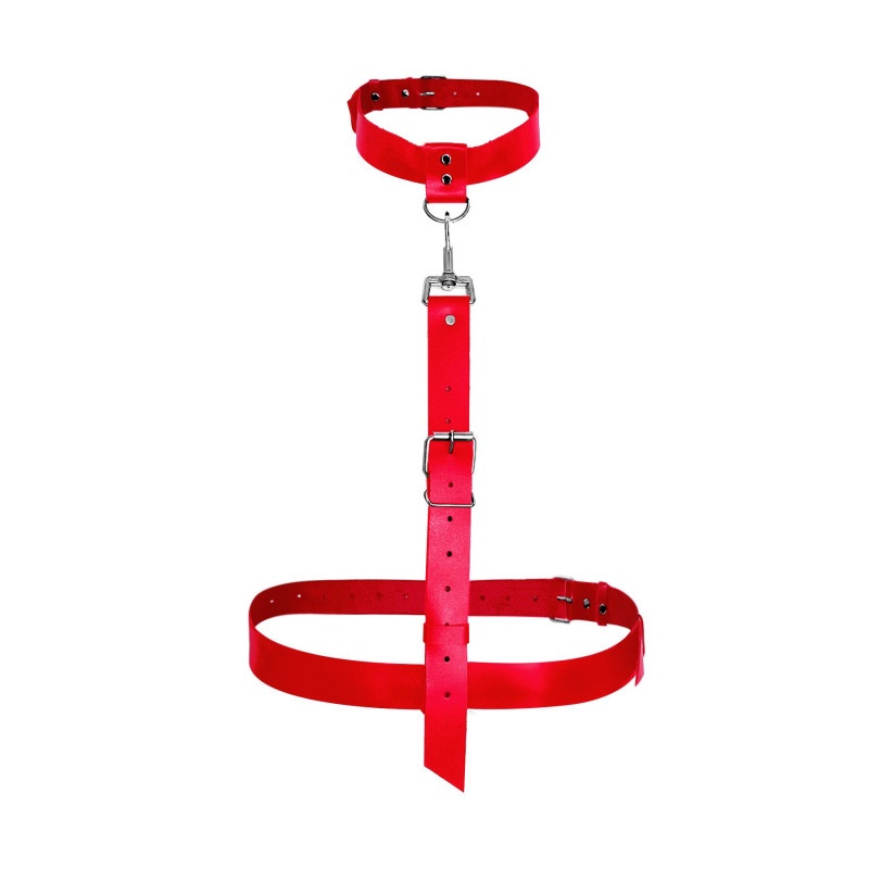 Сексуальна портупея Art of Sex Heidi червона, натуральна шкіра, вид збоку