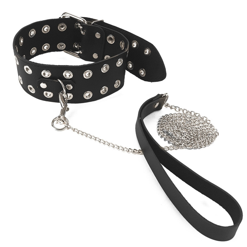Текстура натуральної чорної шкіри нашийника Art of Sex Tessa