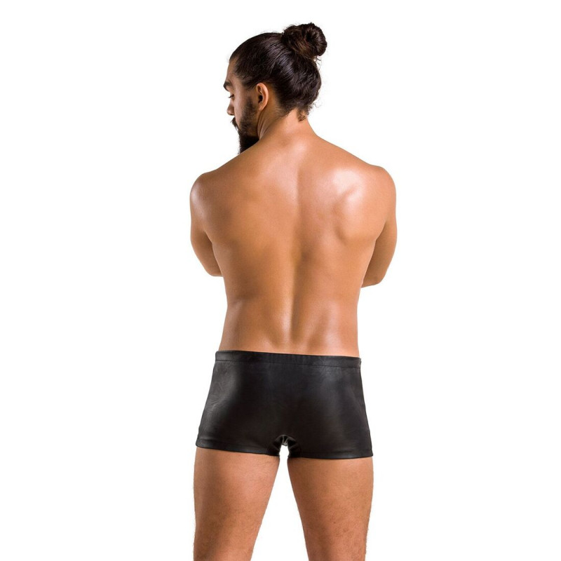 Чоловічі шкіряні боксери Passion SHORT DAVID S/M Black - фото із застібкою та фурнітурою