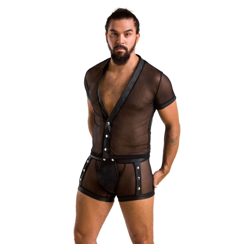 Текстура сітчастої тканини чоловічого комплекту білизни Passion 052 SET MICHAEL (чорний, 2XL/3XL)