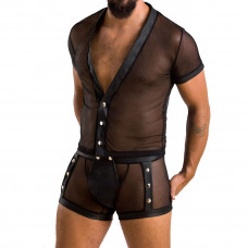 Чоловічий комплект білизни Passion 052 SET MICHAEL сітчастий 2XL/3XL black сорочка боксери заклепки — Keks-Hub