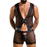 Комплект чоловічої білизни Passion 053 SET WILLIAM S/M Black на шнурівці, жилет, боксери
