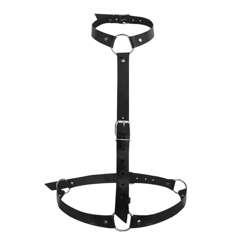 Текстура натуральної шкіри жіночої портупеї Art of Sex - Debbi, чорний колір