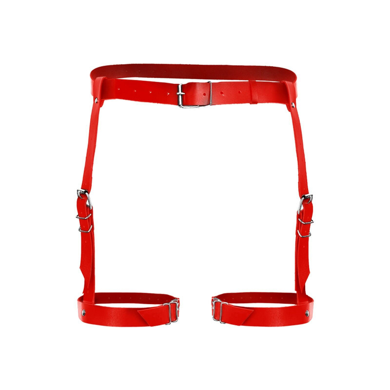 Детальний вид червоних шкіряних гартерів Art of Sex Gwen з акцентом на фурнітуру