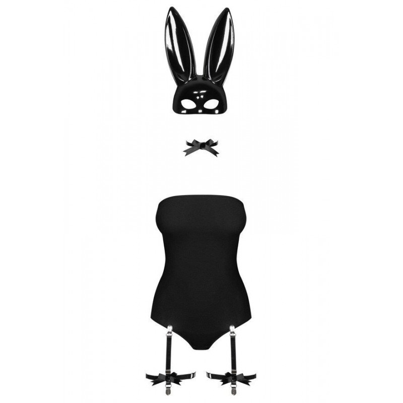 Комплект еротичного костюма Obsessive Bunny costume: чокер, маска та панчохи, вид з упаковкою