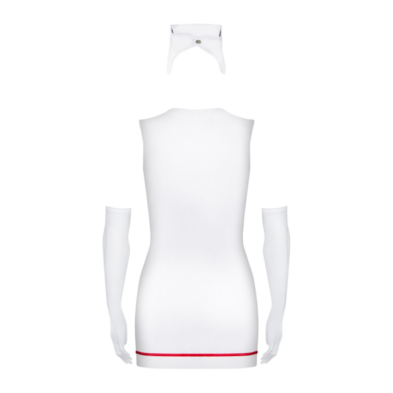 Текстура ткани и детали эротического костюма медсестры Obsessive Emergency dress S/M: нежный материал, отделка