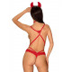 Еротичний костюм Obsessive Evilia teddy L/XL чорний з червоним - деталі мережива та декоративні елементи