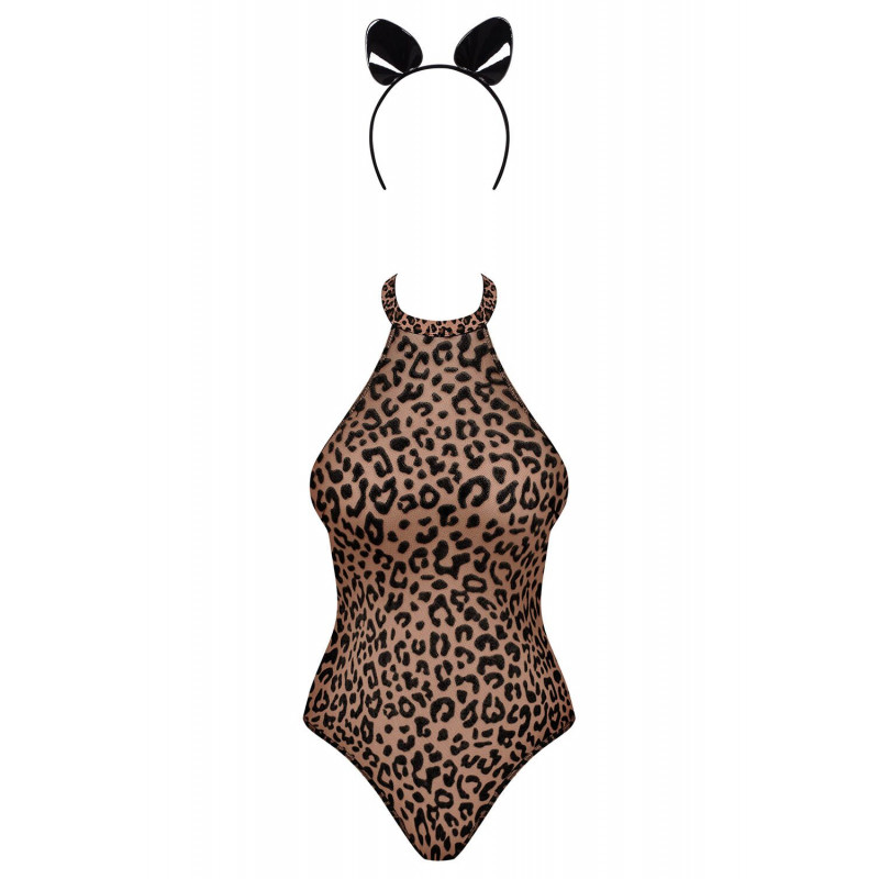 Боді Obsessive Leocatia teddy S/M леопардове з обручем