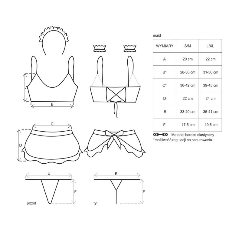 Еротичний атласний костюм покоївки Obsessive Maid set S/M, чорний - загальний вигляд