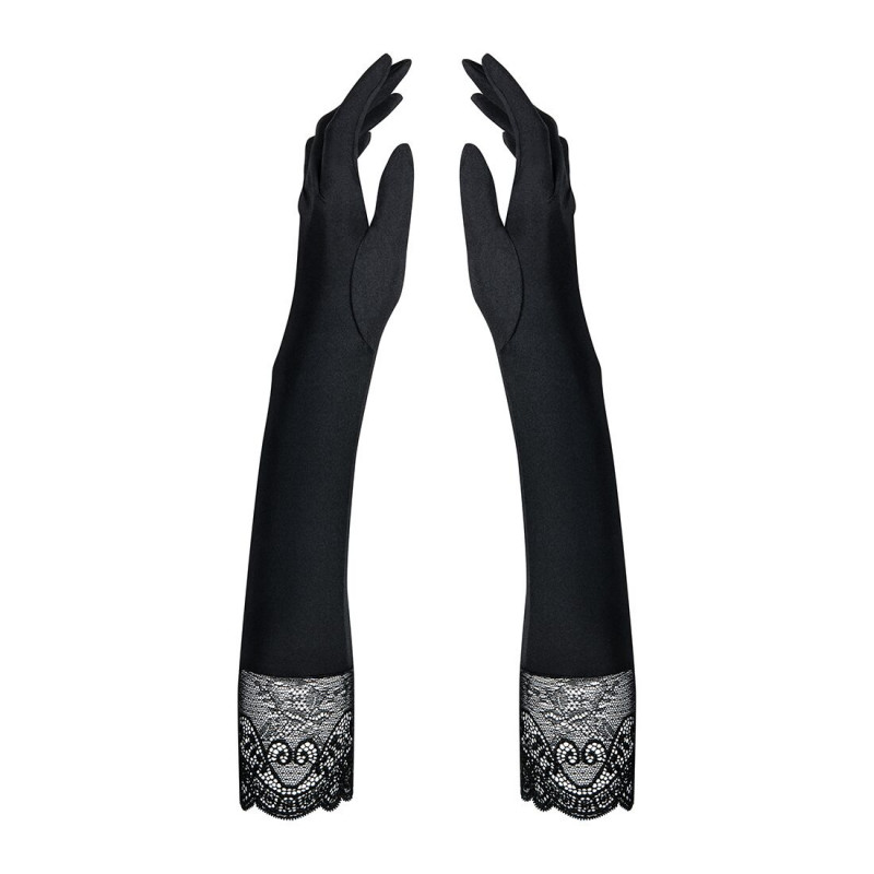 Високі чорні рукавички Obsessive Miamor gloves з мереживом, детальний вигляд збоку