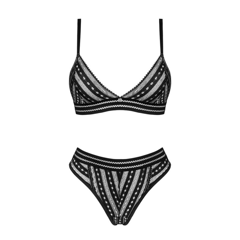 Комплект білизни Obsessive Natilya 2-pcs set XS/S, чорний - текстура тканини та мережива