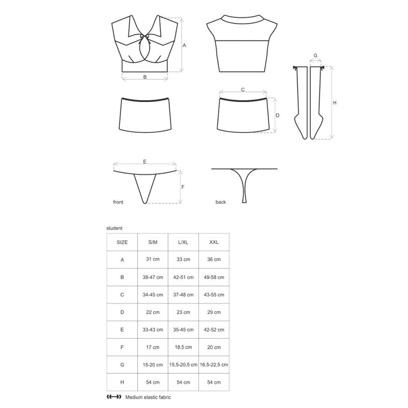 Розкладка еротичного костюма студентки Obsessive Student L/XL, всі елементи