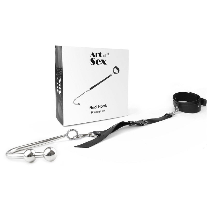 Анальний гак 3 Art of Sex чорний з нашийником з натуральної шкіри, вид збоку