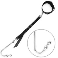 Анальный крюк Art of Sex 3 с ошейником из натуральной кожи, Черный