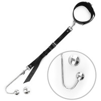 Анальний гак Art of Sex 4 з нашийником, натуральна шкіра, Чорний