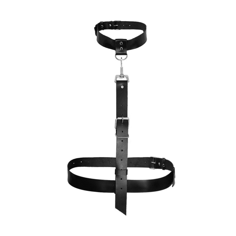 Текстура натуральної чорної шкіри портупеї Art of Sex Heidi, що свідчить про її високу якість