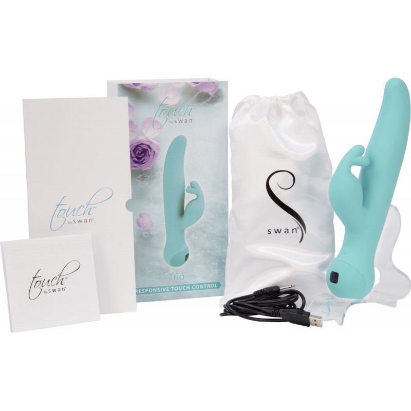 Вібратор-кролик Swan Touch Trio Teal в дії, сенсорне керування