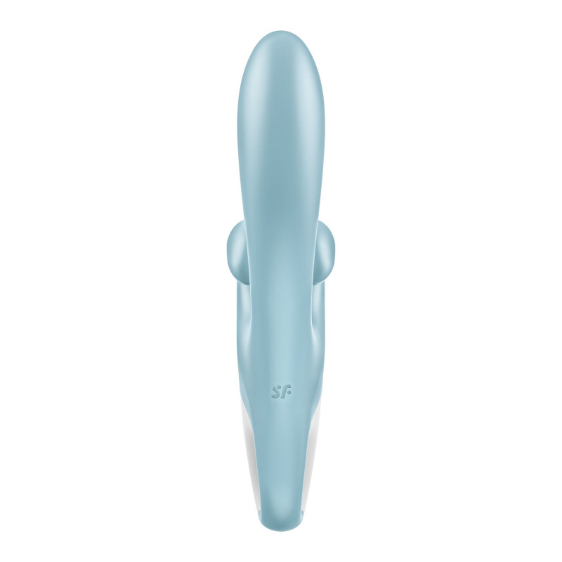 Вібратор-кролик Satisfyer Touch Me Blue, пакування, демонструє бренд та модель