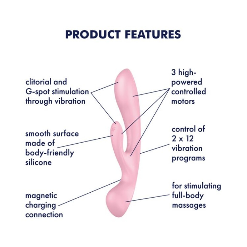 Satisfyer Triple Oh Pink: вібратор у повній комплектації, включаючи кабель для зарядки