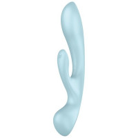 Вібратор-кролик двосторонній Satisfyer Triple Oh Light Blue, 3 мотори, з руків’ям-масажером