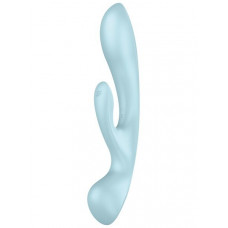 Вібратор-кролик двосторонній Satisfyer Triple Oh Light Blue, 3 мотори, з руків’ям-масажером — Keks-Hub