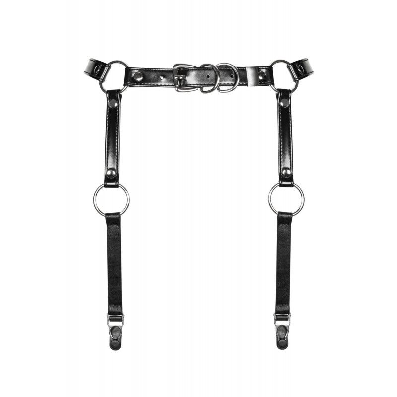 Чорні гартери Obsessive A741 O/S з еко-шкіри - вид збоку, деталі кріплення