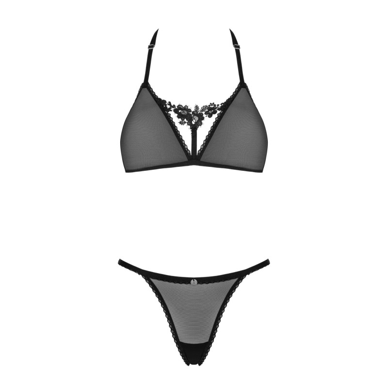Напівпрозорий комплект Obsessive Celia Noir 2-pcs set M/L (бюстгальтер, стрінги) – вид збоку