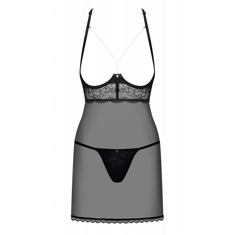 Прозора чорна сорочка Obsessive Pearlove chemise S/M, вид збоку, підкреслює силует