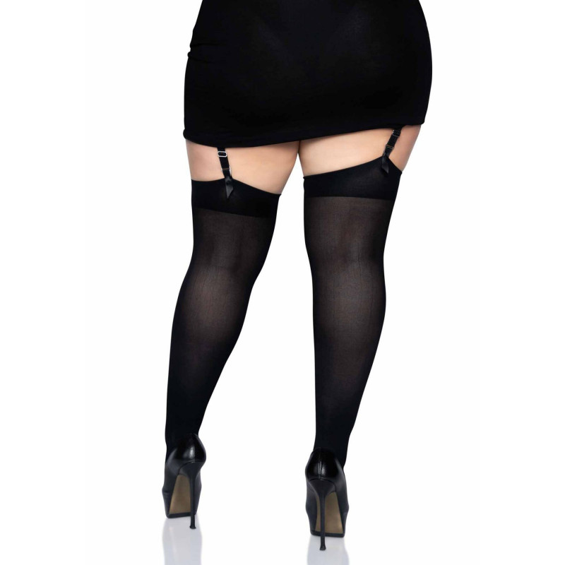 Панчохи Leg Avenue Nylon Thigh Highs Black, plus size, вид збоку, акцент на висоті