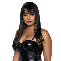 Парик Leg Avenue черный с золотыми прядями Long bang wig with tinsel, 60 см