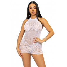 Платье-сетка Leg Avenue со стразами Rhinestone halter mini dress White, открытая спина, one size — Keks-Hub