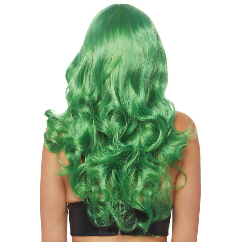 Детальний вигляд збоку довгої хвилястої перуки Leg Avenue Misfit Wavy Wig Green 61 см, що підкреслює плавність локонів та якість синтетичних волокон