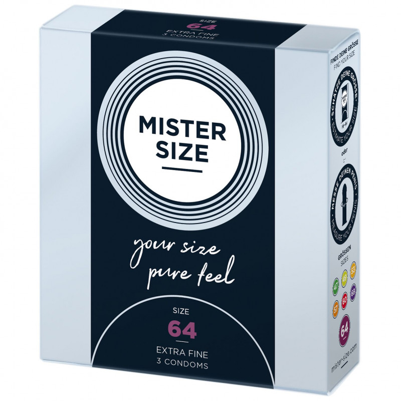 Презервативи Mister Size pure feel 64, 0,05 мм - деталі упаковки та розмір