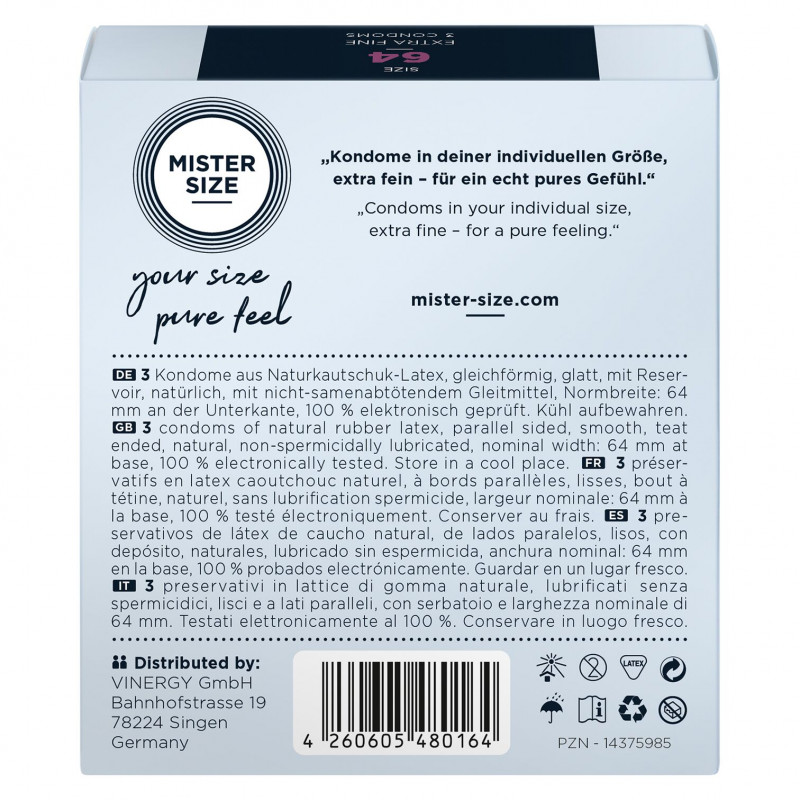 Презервативи Mister Size pure feel 64, 0,05 мм - вид збоку, демонстрація тонкості