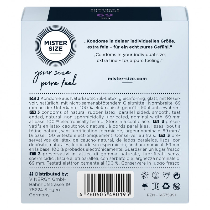 Презервативи Mister Size Pure Feel 69 мм: паковання з акцентом на деталі