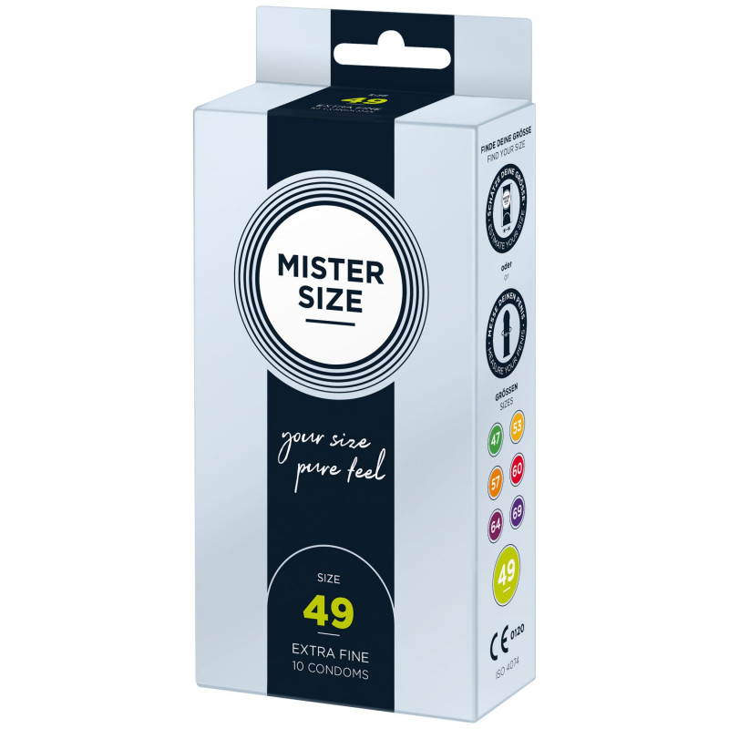 Упаковка презервативів Mister Size pure feel 49 мм (10 шт) - стильний дизайн, деталі бренду