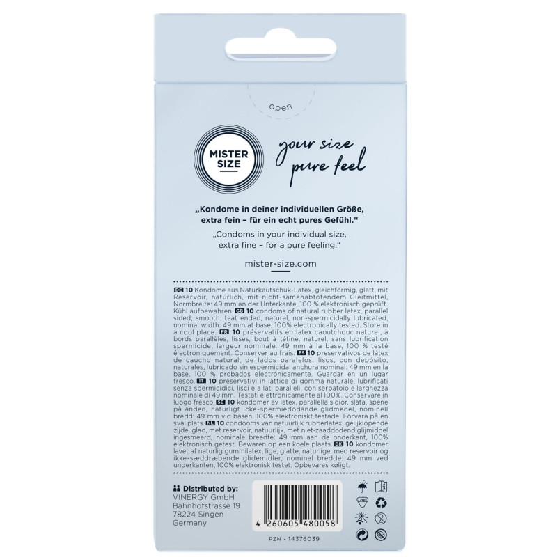 Презервативи Mister Size pure feel 49 мм (10 шт) - детальний вигляд збоку, демонстрація тонкої текстури