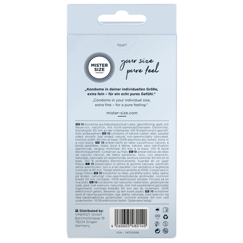 Текстура презервативів Mister Size pure feel 60, демонстрація тонкості 0.05 мм