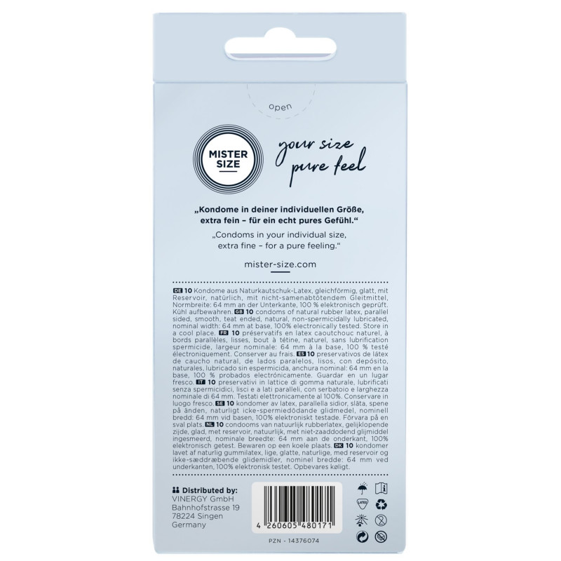 Текстура презервативів Mister Size pure feel 64 – гладкість та безпека, 10 штук в упаковці