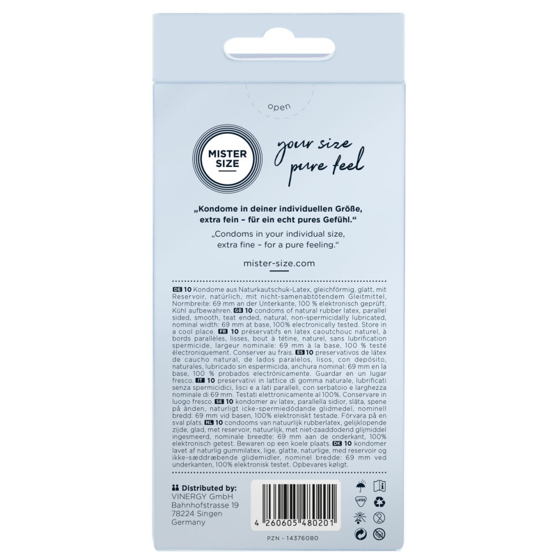 Текстура презерватива Mister Size pure feel 69: гладка поверхня, 0,05 мм