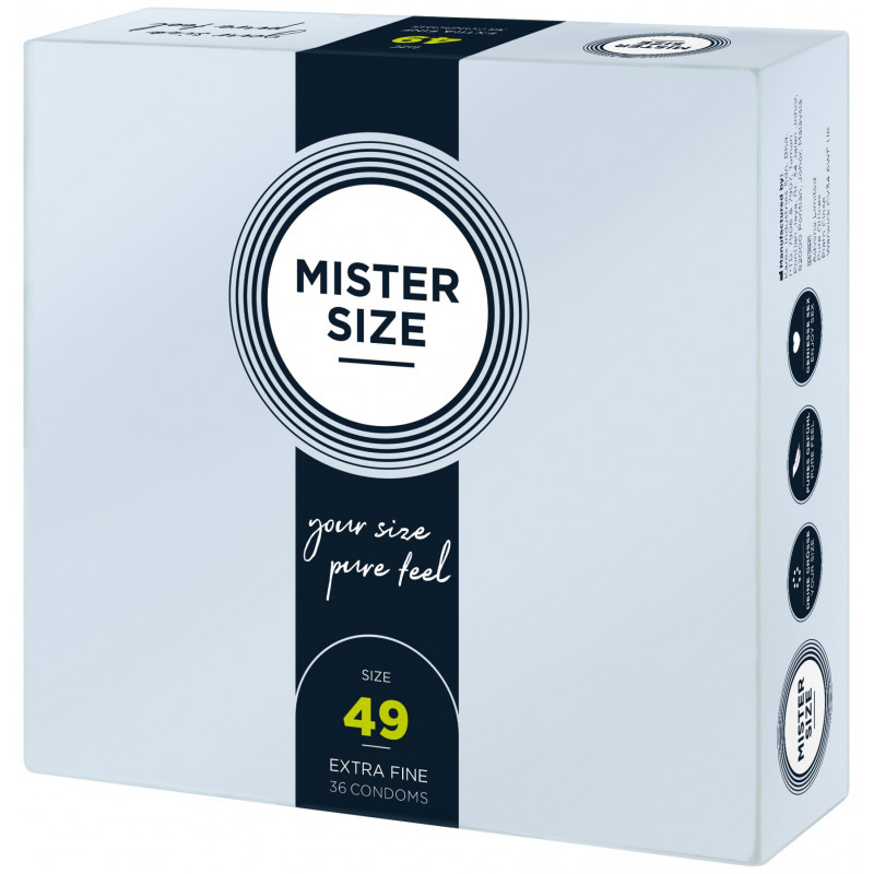Детальний вигляд упаковки презервативів Mister Size pure feel 49, 36 шт.