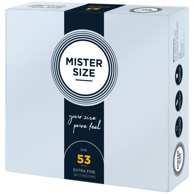 Упаковка презервативів Mister Size pure feel розмір 53 мм, 36 штук